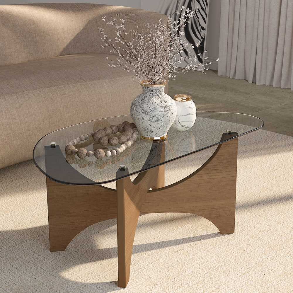 Mesa de Centro Baixa Para Sala 100cm Elipsy Cinamomo A09 - Mpozenato