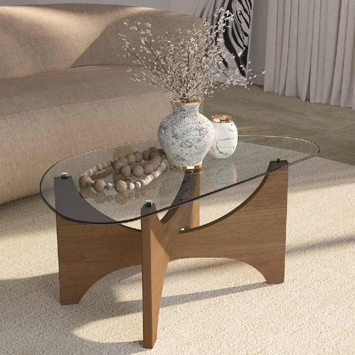 Mesa de Centro Baixa Para Sala 100cm Elipsy Cinamomo A09 - Mpozenato