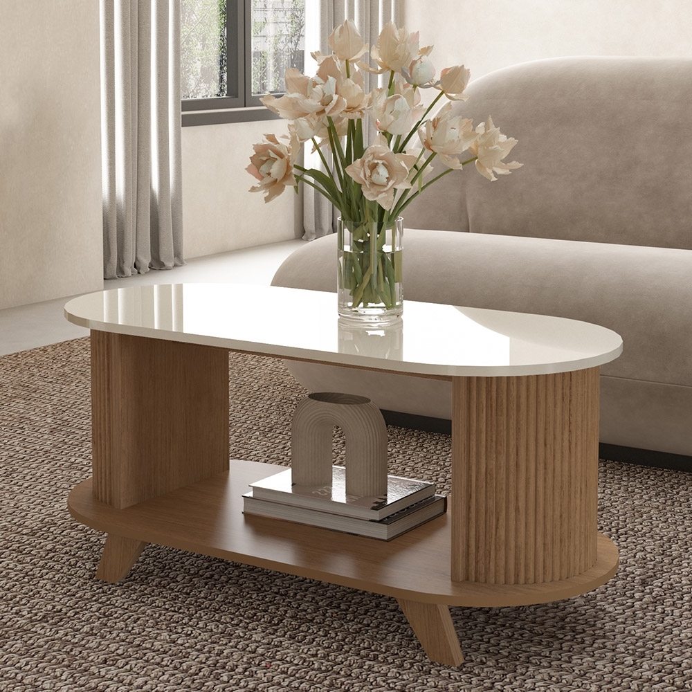 Mesa de Centro Para Sala Ripada Edge Cinamomo/Off White A09 - Mpozenato