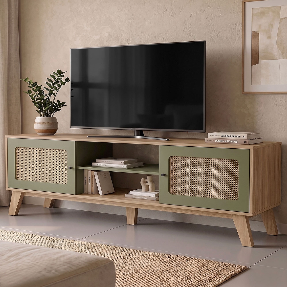 Rack TV 75 Pol 180cm 2 Portas Sofie Carvalho/Menta A09 - Mpozenato