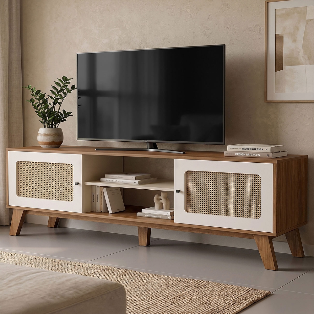 Rack TV 75 Pol 180cm 2 Portas Sofie Cinamomo/Off White A09 - Mpozenato