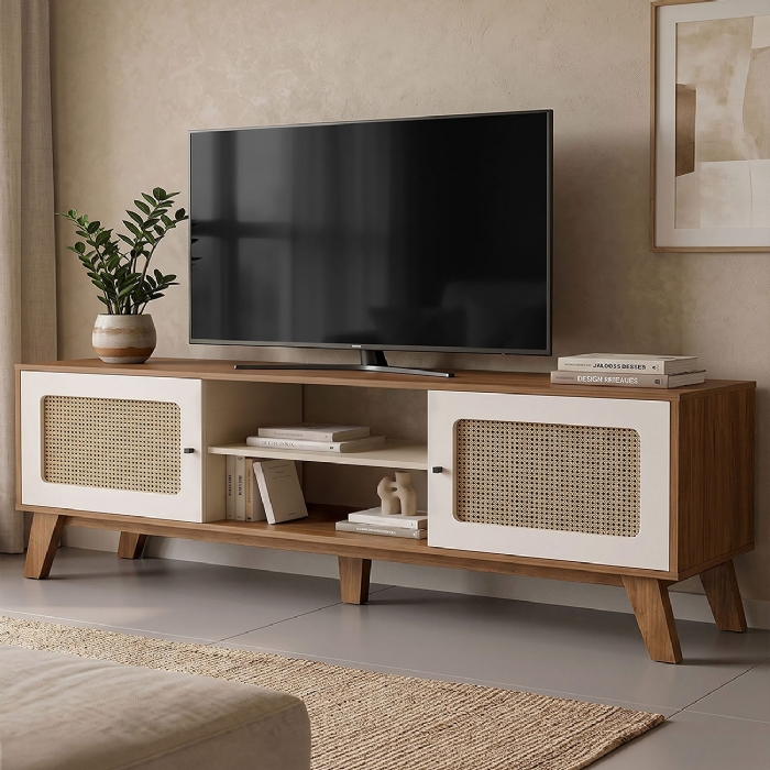 Rack TV 75 Pol 180cm 2 Portas Sofie Cinamomo/Off White A09 - Mpozenato