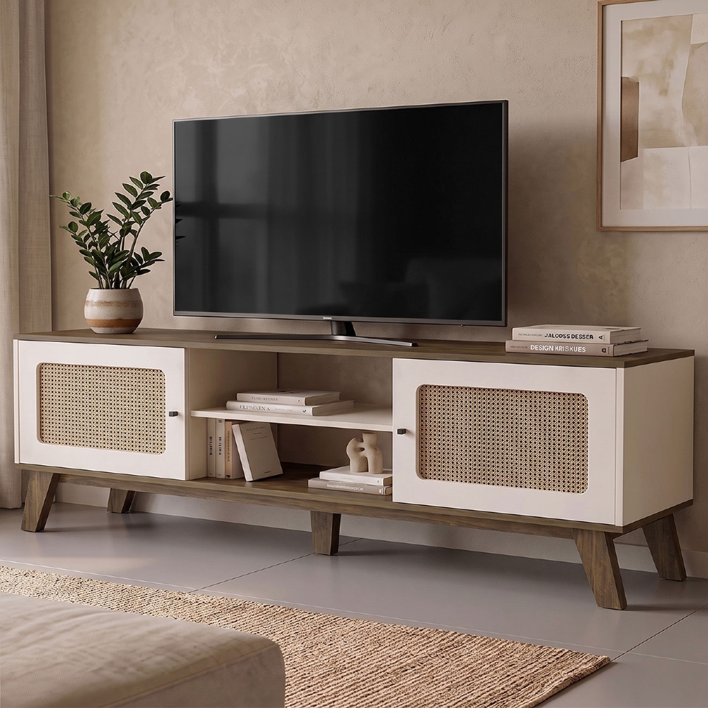 Rack TV 75 Pol 180cm 2 Portas Sofie Pinho/Off White A09 - Mpozenato
