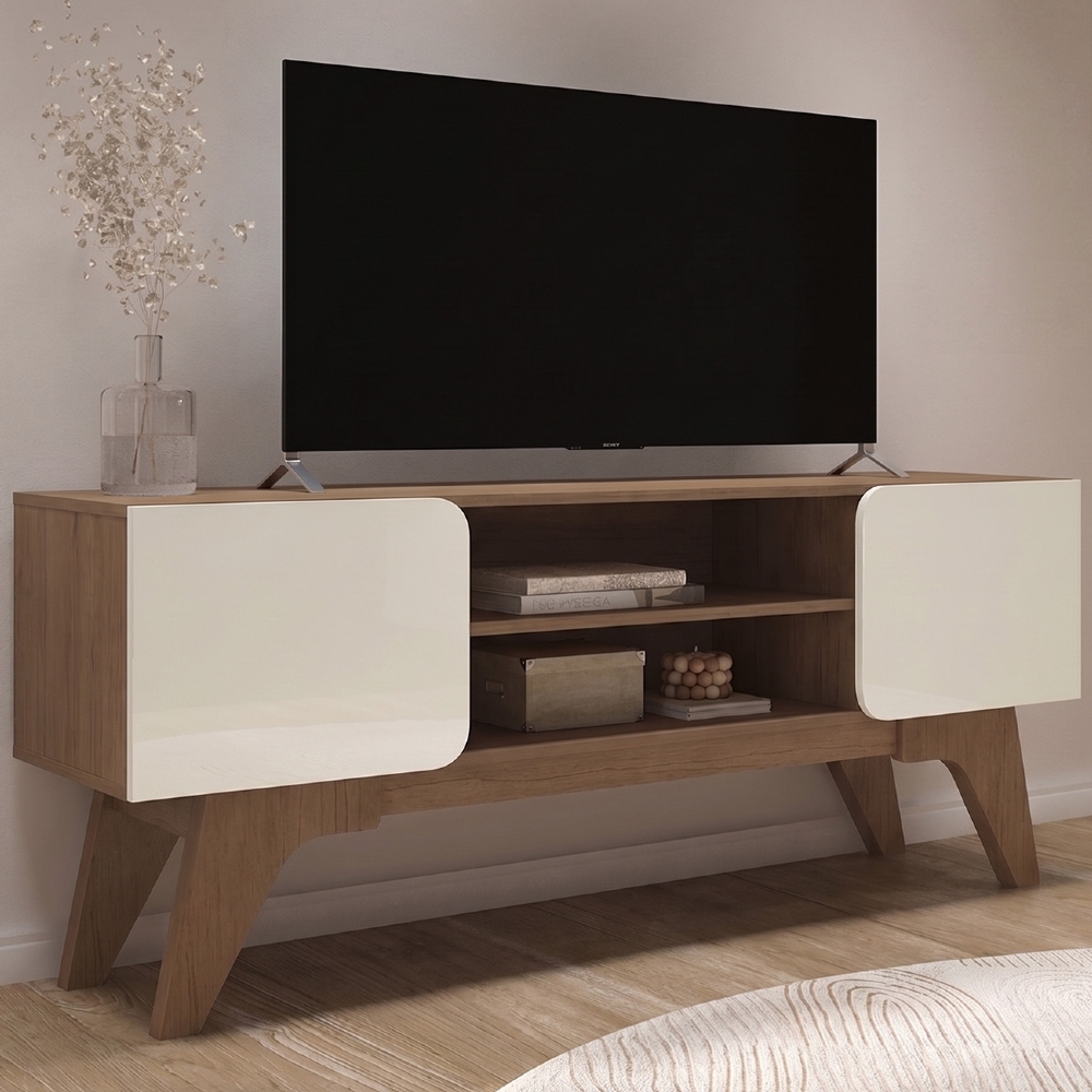 Rack TV 65 Pol 160cm 2 Portas Elos Cinamomo/Off White A09 - Mpozenato