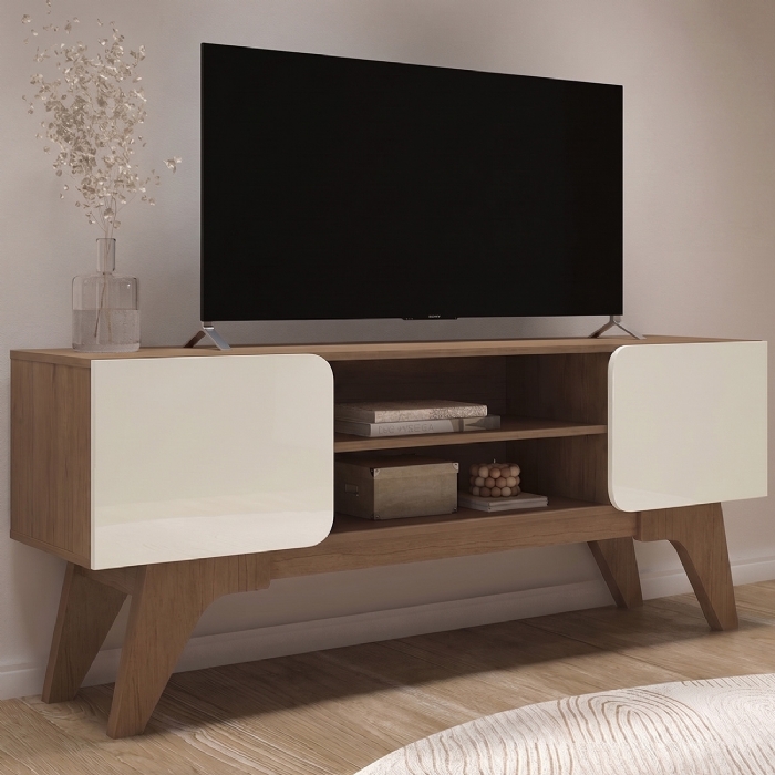 Rack TV 65 Pol 160cm 2 Portas Elos Cinamomo/Off White A09 - Mpozenato