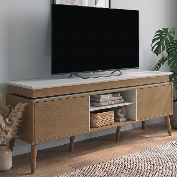Rack TV 75 Pol 180cm 2 Portas Luminus Off White/Cinamomo A09 - Mpozenato