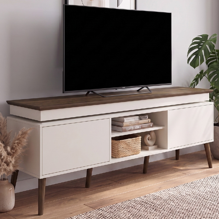 Rack TV 75 Pol 180cm 2 Portas Luminus Pinho/Off White A09 - Mpozenato