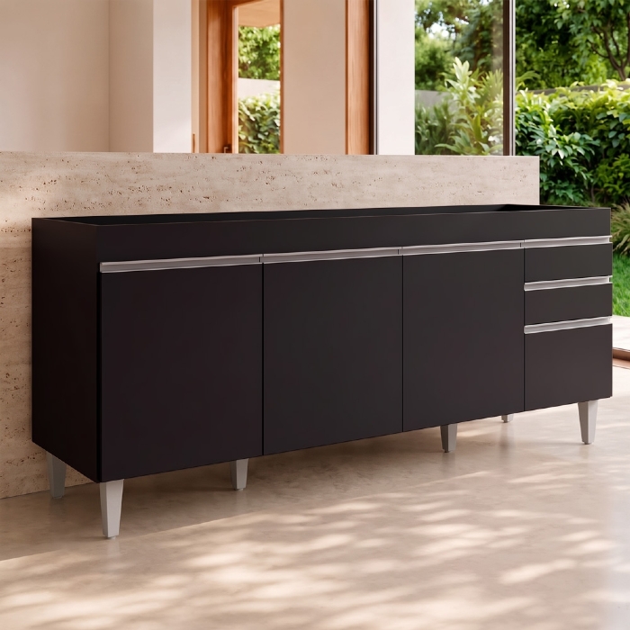 Balcão Gabinete Para Pia 180cm Sem Tampo Dallas Preto - Lumil
