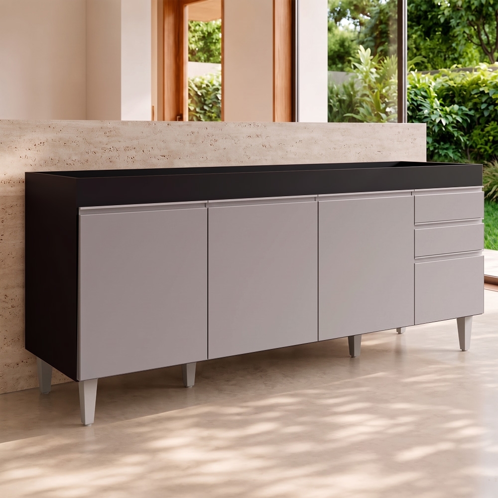 Balcão Gabinete Para Pia 180cm Sem Tampo Dallas Preto/Cinza - Lumil