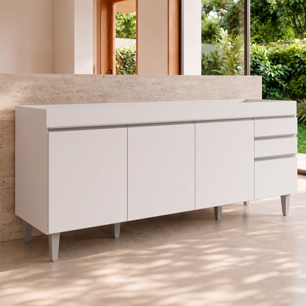Balcão Gabinete Para Pia 180cm Sem Tampo Dallas Branco - Lumil