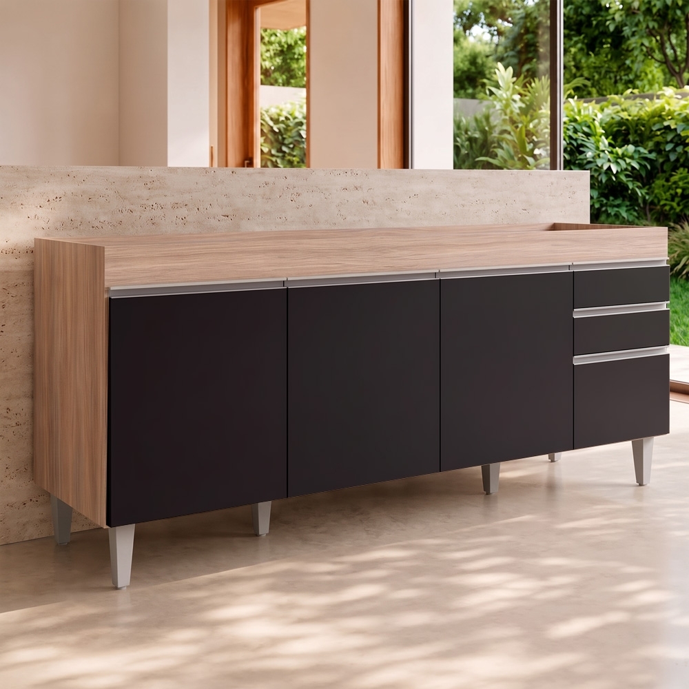 Balcão Gabinete Para Pia 180cm Sem Tampo Dallas Castanho/Preto - Lumil