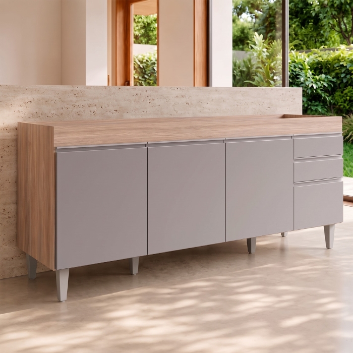 Balcão Gabinete Para Pia 180cm Sem Tampo Dallas Castanho/Cinza - Lumil
