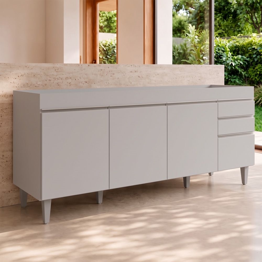 Balcão de Cozinha Para Pia 180cm 4 Portas Sem Tampo Dallas Cinza Claro - Lumil