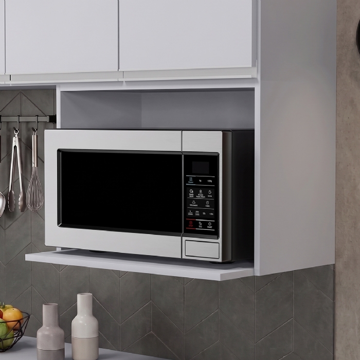 Suporte Microondas e Forno Elétrico Aéreo 60cm Itália Cinza Claro - Lumil