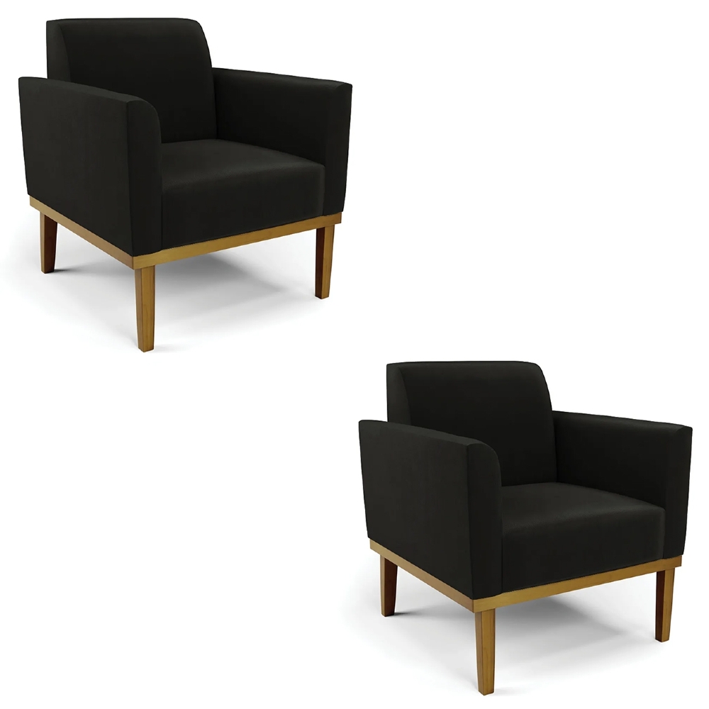 Poltrona Base Madeira Castanho Kit 2 Maressa Suede Preto - Ibiza