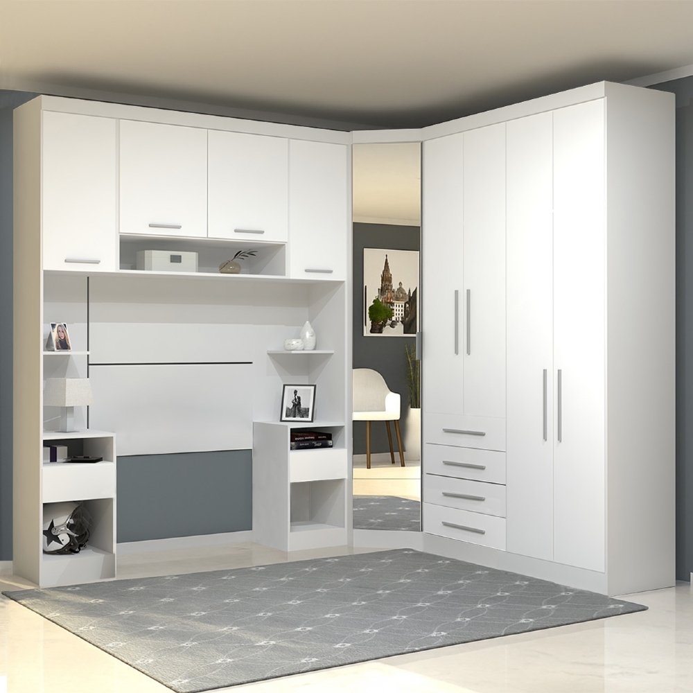 Guarda Roupa Solteiro Modulado CP01 Taiga Branco L01 - Mpozenato