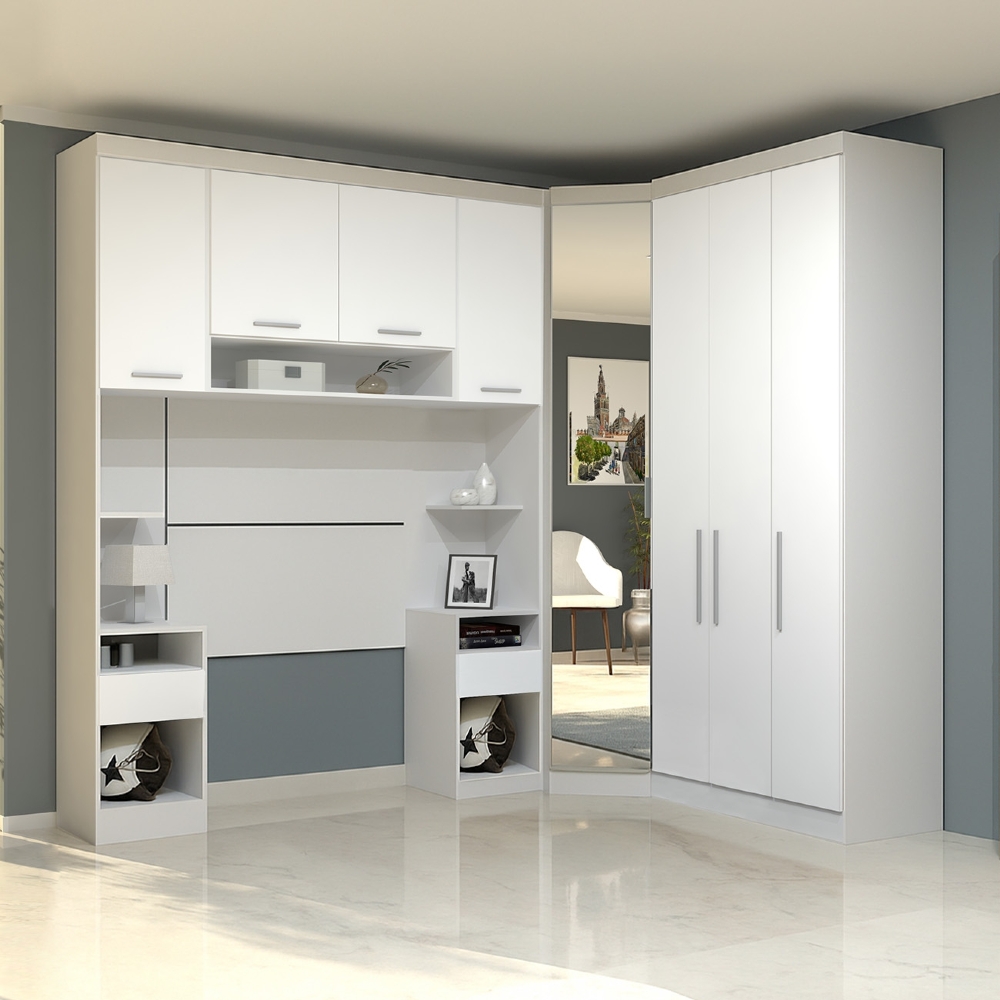 Guarda Roupa Solteiro Modulado CP03 Taiga Branco L01        - Mpozenato