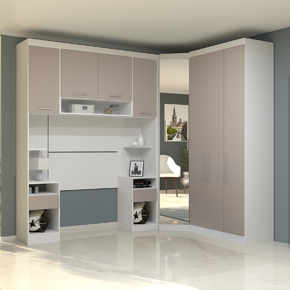 Guarda Roupa Solteiro Modulado CP03 Taiga Branco/Cinnamon L01 - Mpozenato