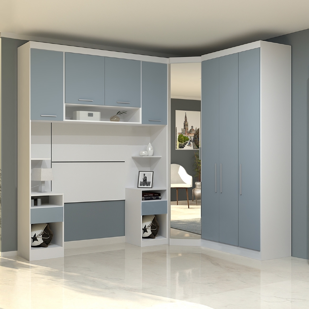 Guarda Roupa Solteiro Modulado CP03 Taiga Branco/Grey L01 - Mpozenato