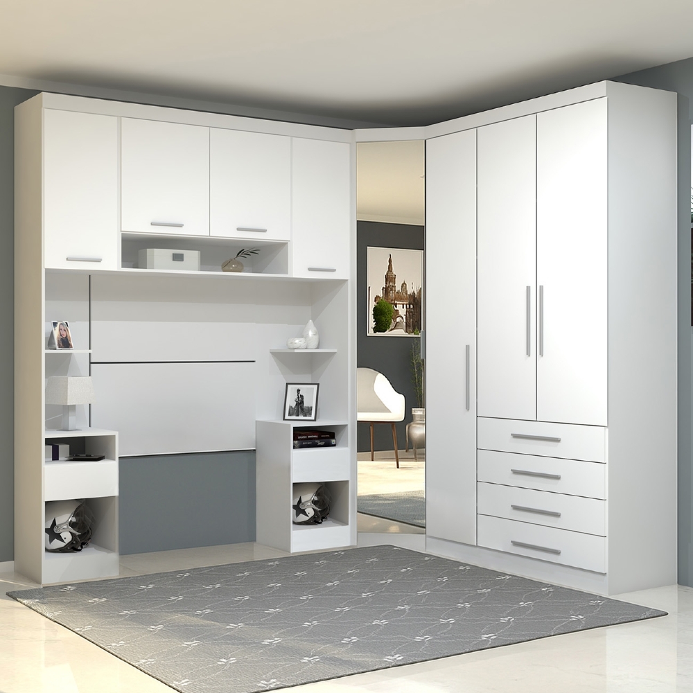 Guarda Roupa Solteiro Modulado CP04 Taiga Branco L01        - Mpozenato