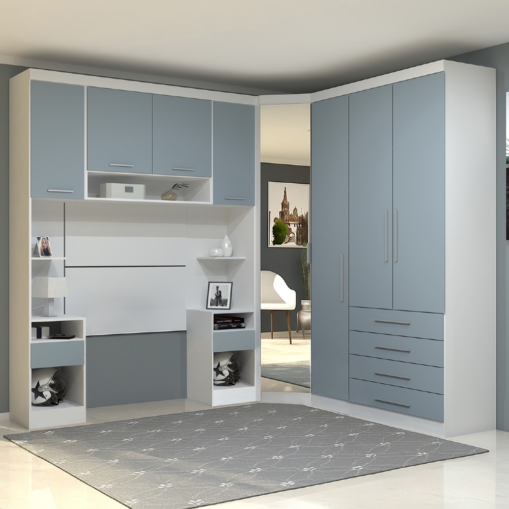 Guarda Roupa Solteiro Modulado CP04 Taiga Branco/Grey L01 - Mpozenato