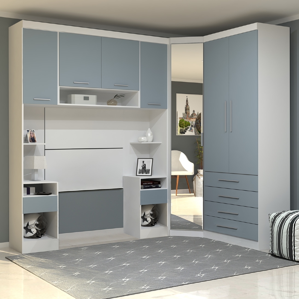 Guarda Roupa Solteiro Modulado CP05 Taiga Branco/Grey L01 - Mpozenato