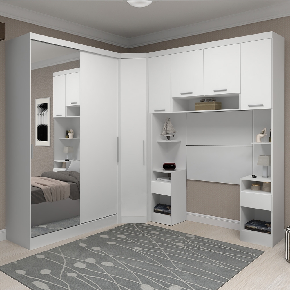 Guarda Roupa Solteiro Modulado Espelho CP06 Taiga Branco L01 - Mpozenato