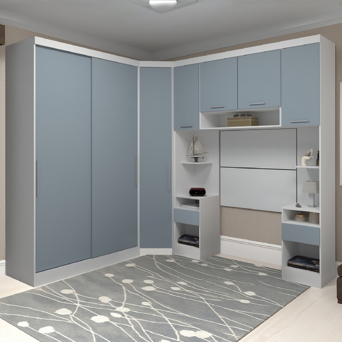 Guarda Roupa Solteiro Modulado CP08 Taiga Branco/Grey L01 - Mpozenato