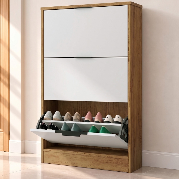 Sapateira Vertical Armário 3 Portas 66cm Dara Cedro/Areia R03 - Mpozenato