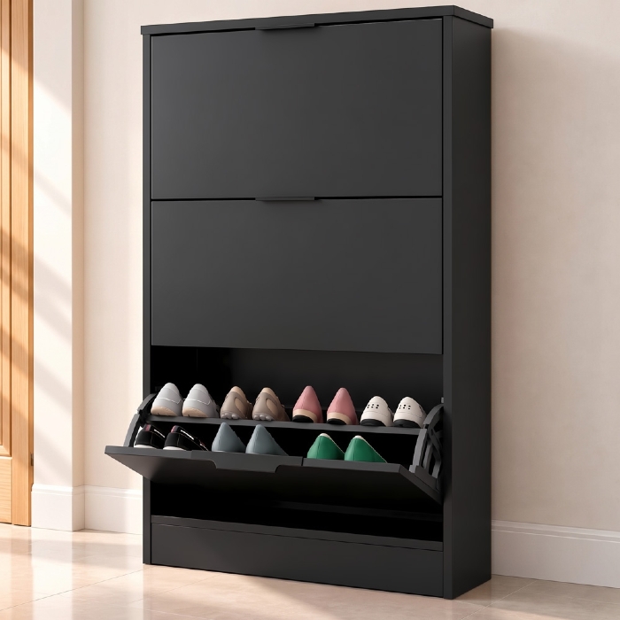 Sapateira Vertical Armário 3 Portas 66cm Dara Preto R03 - Mpozenato