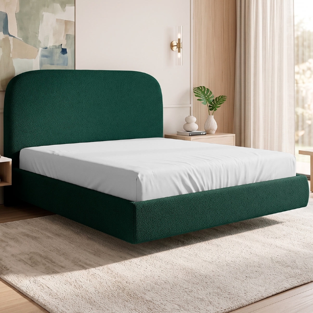 Cama Casal Flutuante Com Cabeceira 140cm Float Boucle Verde - Mpozenato