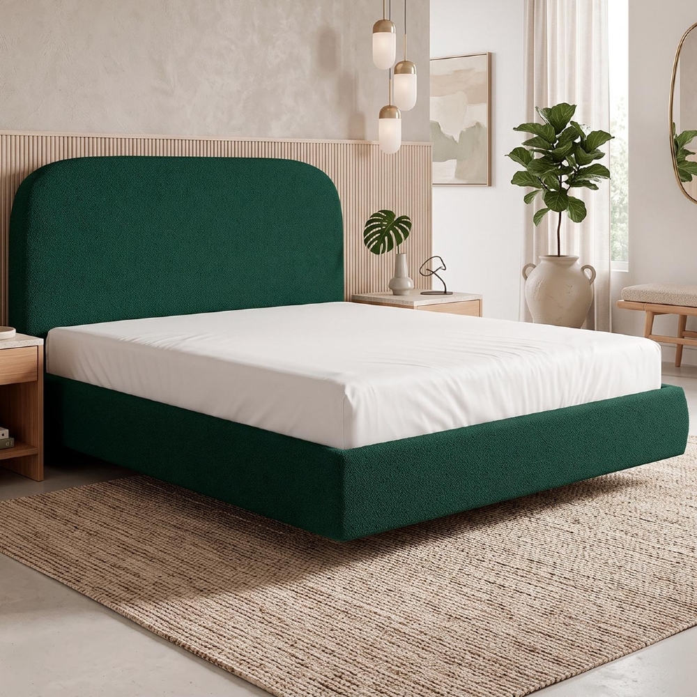 Cama Queen Flutuante Com Cabeceira 160cm Float Boucle Verde - Mpozenato