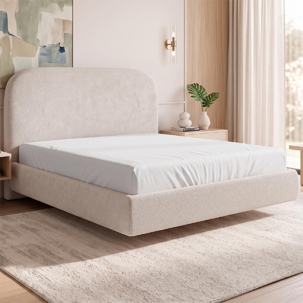 Cama Casal Flutuante Com Cabeceira 140cm Float Boucle Creme - Mpozenato