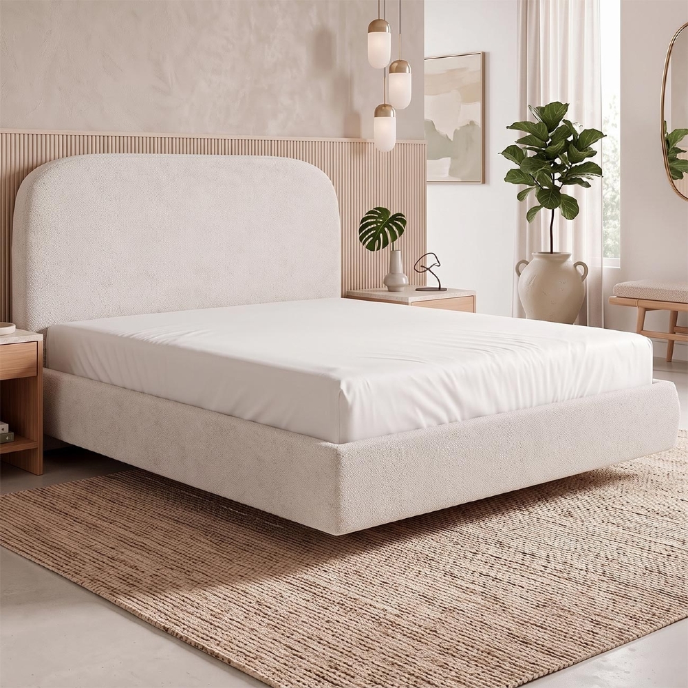 Cama Queen Flutuante Com Cabeceira 160cm Float Boucle Creme - Mpozenato