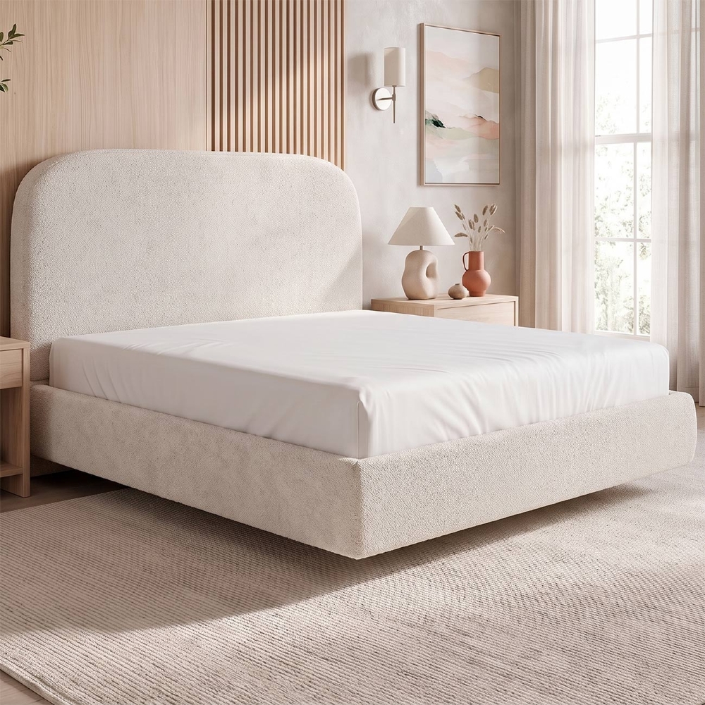 Cama King Flutuante Com Cabeceira 195cm Float Boucle Creme - Mpozenato