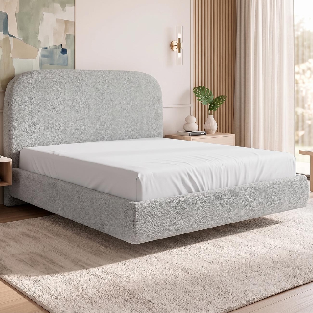 Cama Casal Flutuante Com Cabeceira 140cm Float Boucle Cinza - Mpozenato