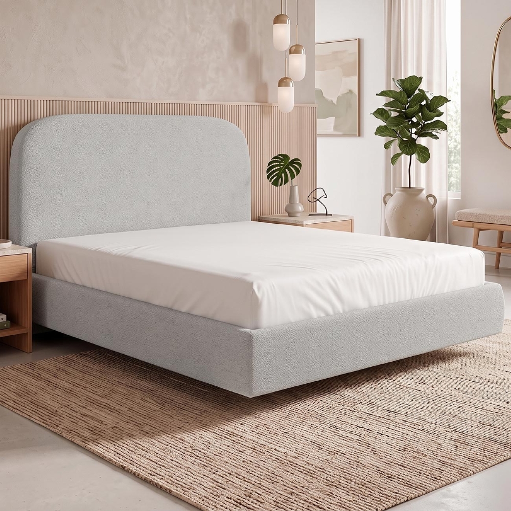 Cama Queen Flutuante Com Cabeceira 160cm Float Boucle Cinza - Mpozenato