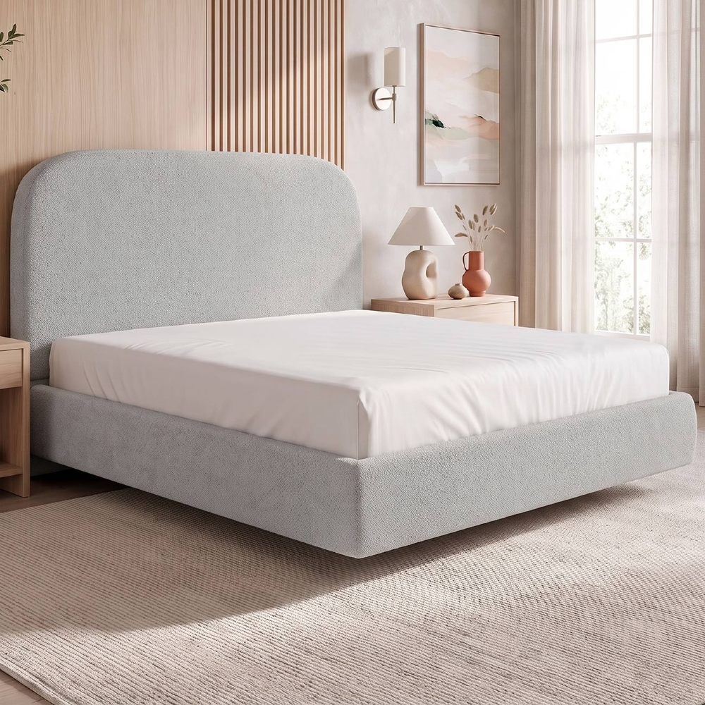 Cama King Flutuante Com Cabeceira 195cm Float Boucle Cinza - Mpozenato