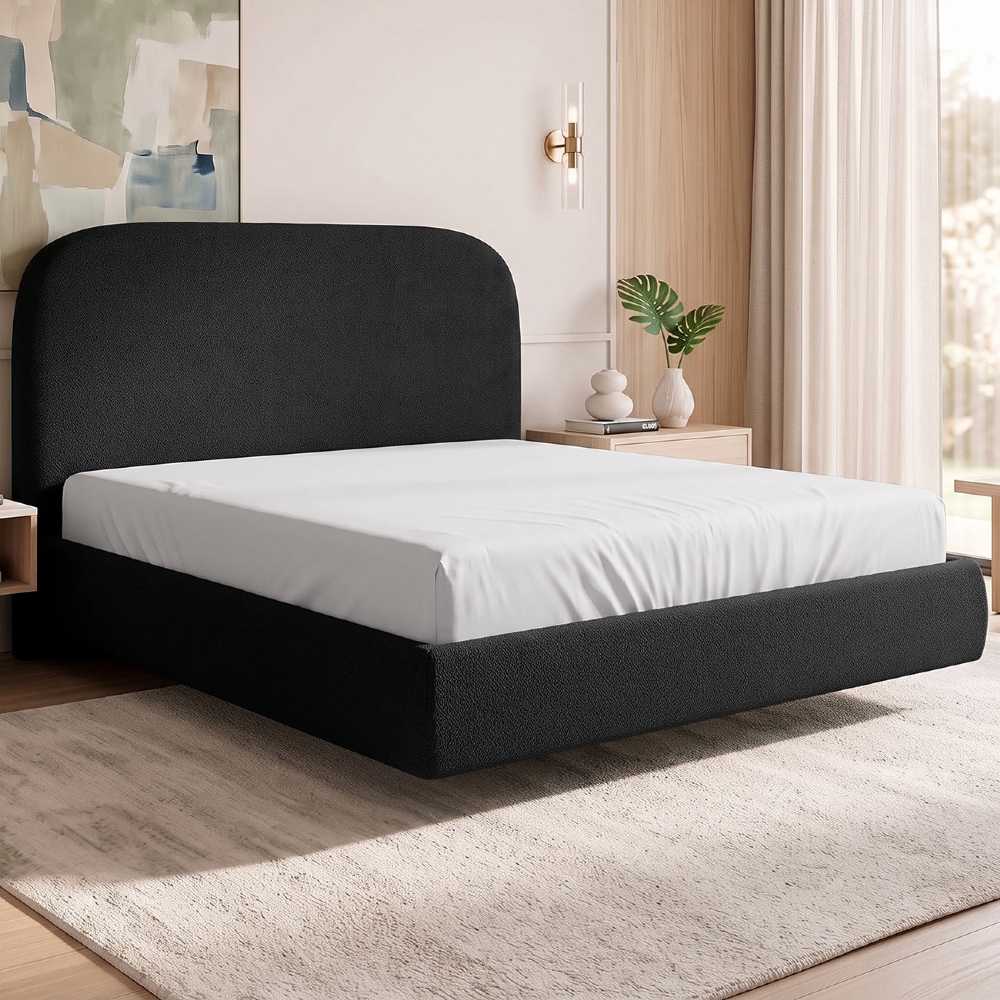 Cama Casal Flutuante Com Cabeceira 140cm Float Boucle Preto - Mpozenato