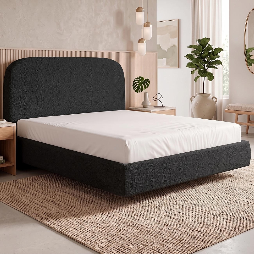 Cama Queen Flutuante Com Cabeceira 160cm Float Boucle Preto - Mpozenato