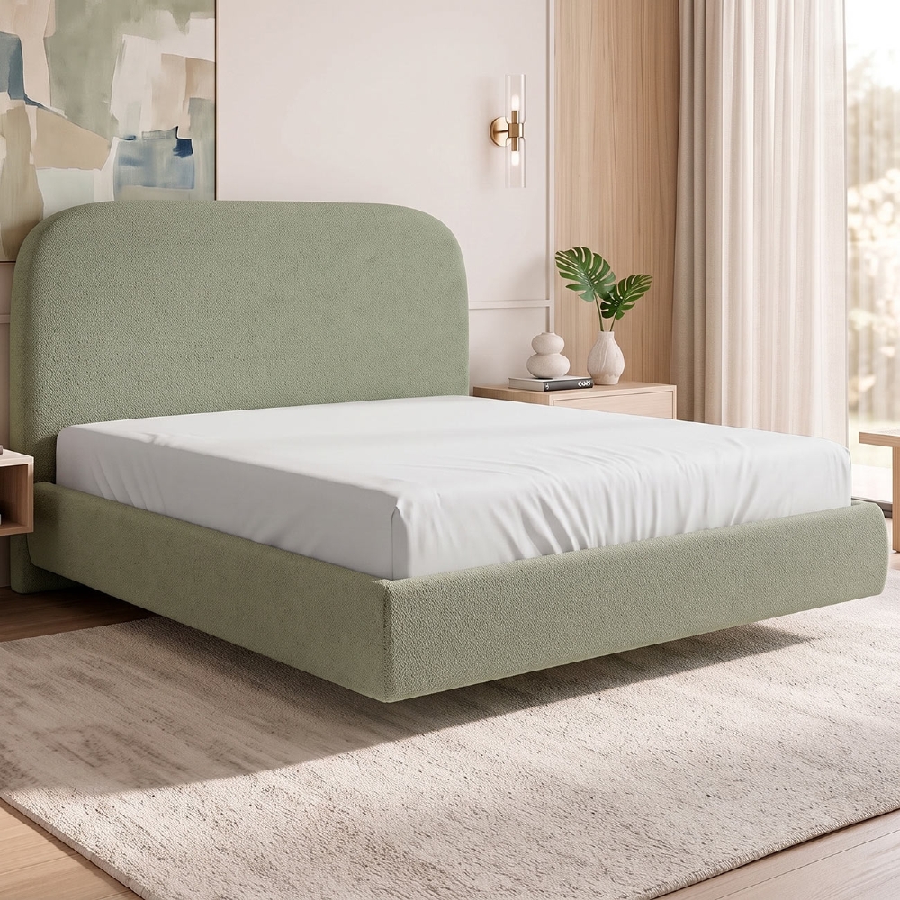 Cama Casal Flutuante Com Cabeceira 140cm Float Boucle Oliva - Mpozenato