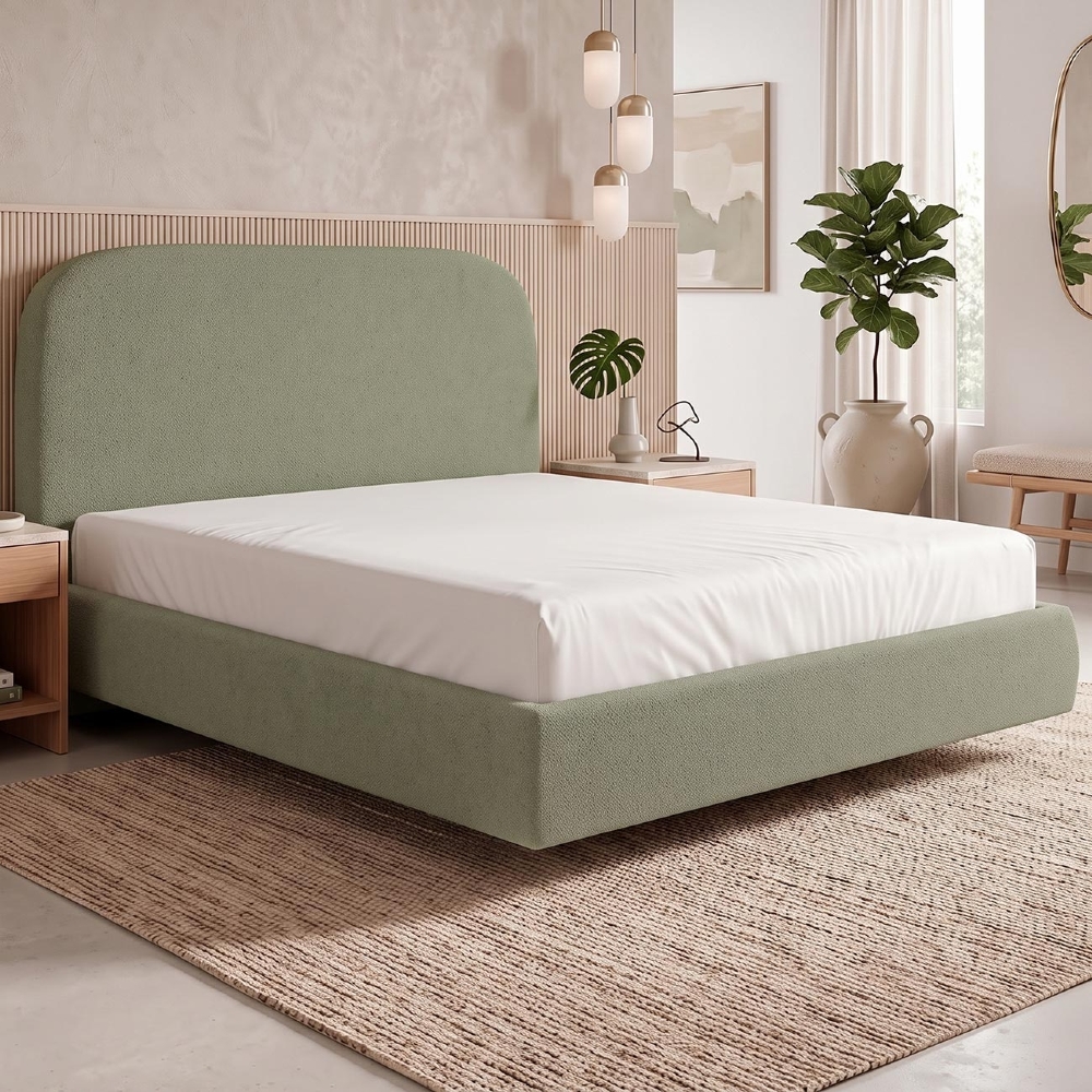 Cama Queen Flutuante Com Cabeceira 160cm Float Boucle Oliva - Mpozenato