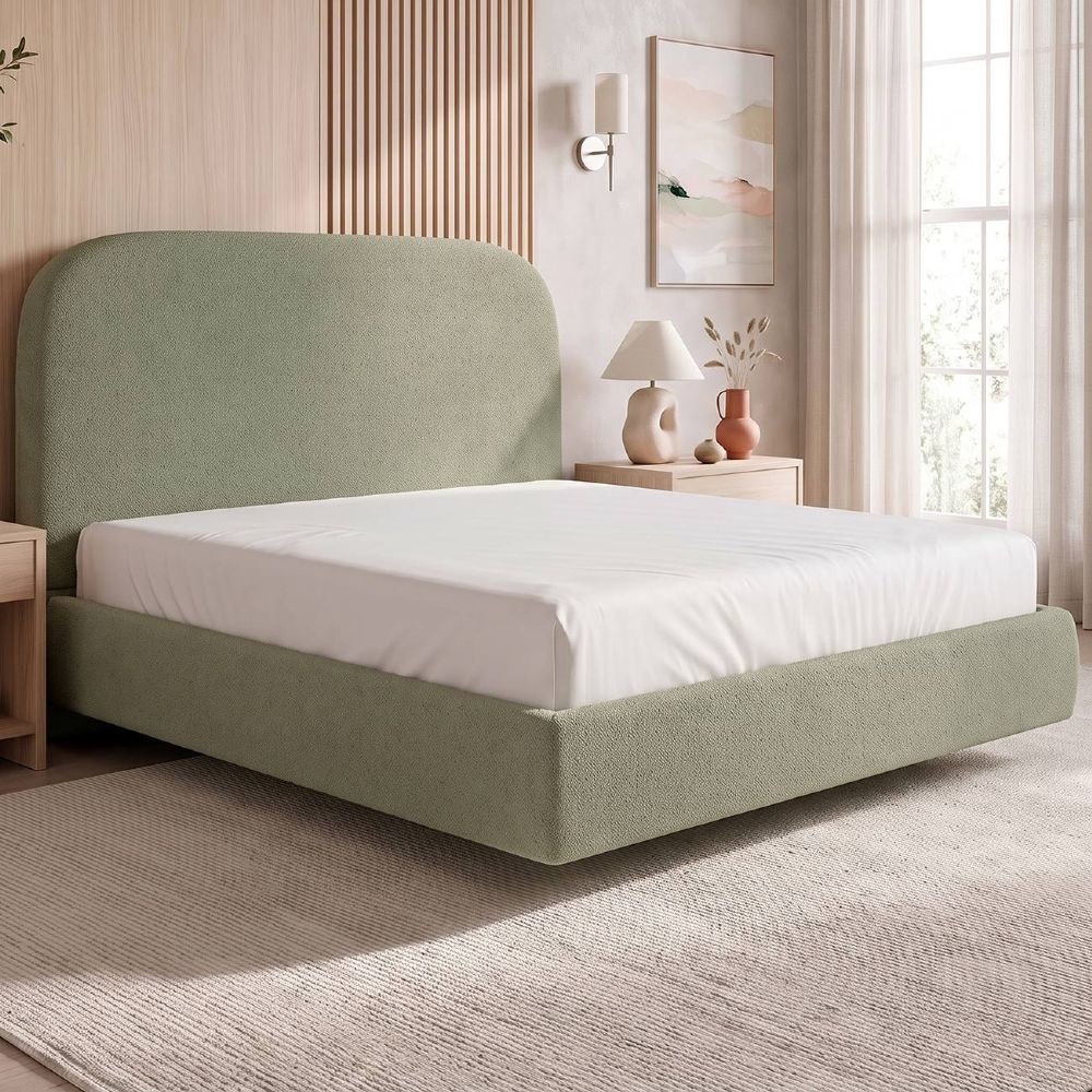Cama King Flutuante Com Cabeceira 195cm Float Boucle Oliva - Mpozenato