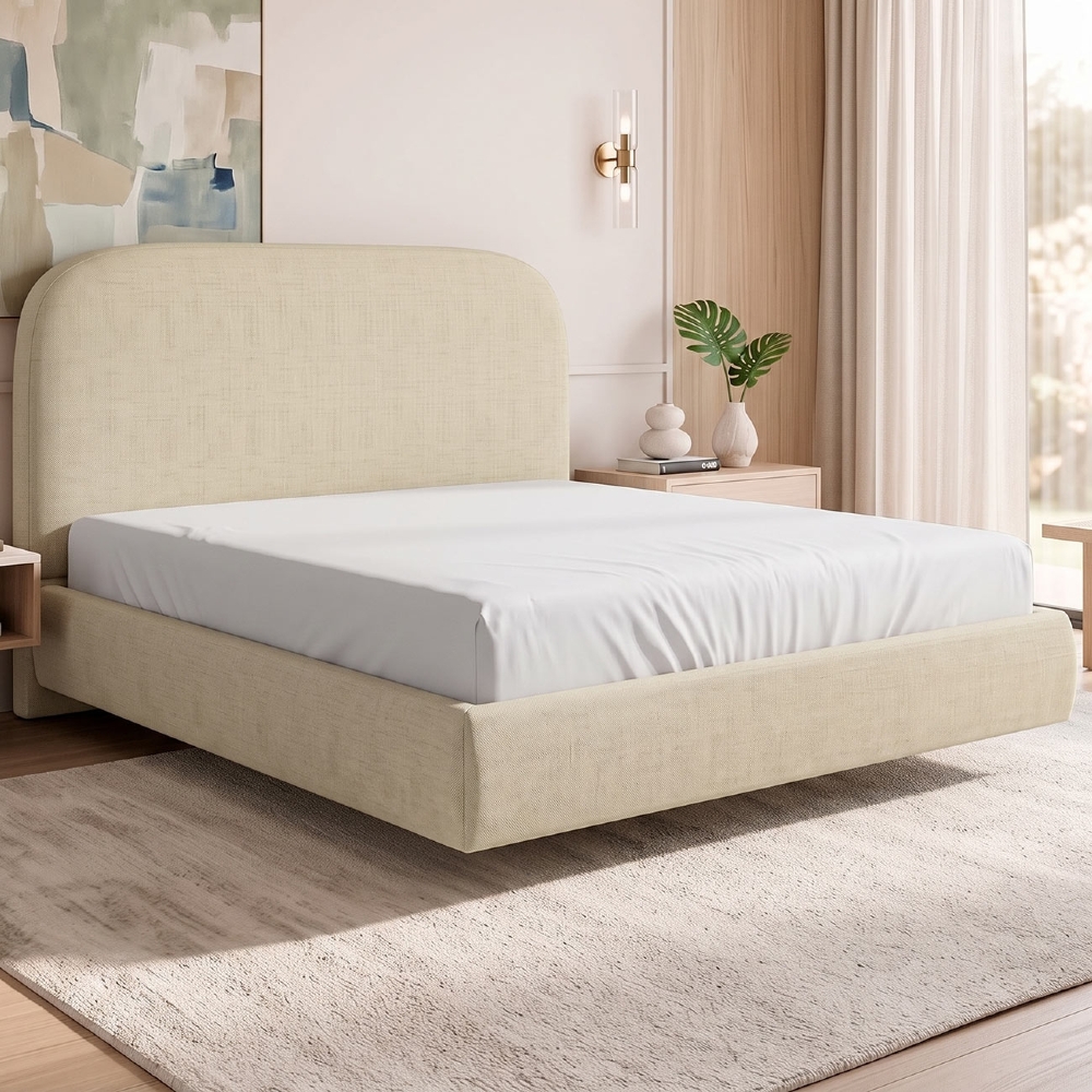 Cama Casal Flutuante Com Cabeceira 140cm Float Linho Bege - Mpozenato