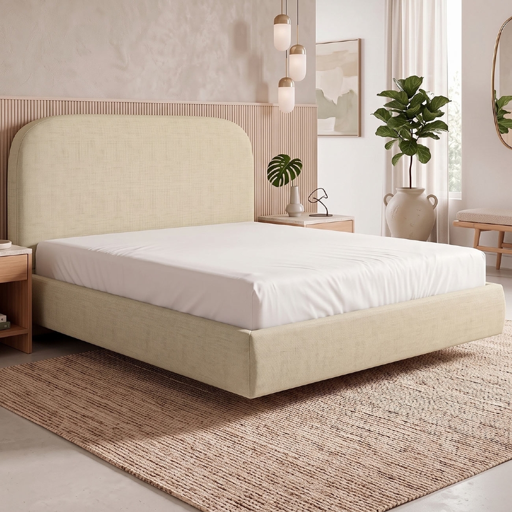 Cama Queen Flutuante Com Cabeceira 160cm Float Linho Bege - Mpozenato