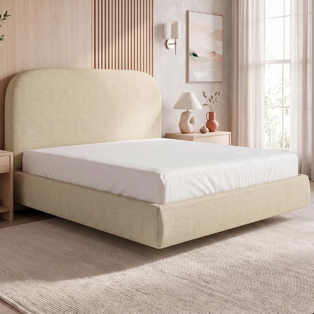 Cama King Flutuante Com Cabeceira 195cm Float Linho Bege - Mpozenato