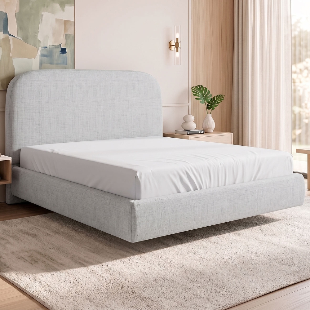 Cama Casal Flutuante Com Cabeceira 140cm Float Linho Cinza - Mpozenato