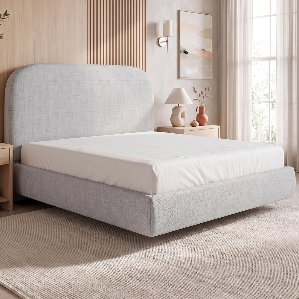 Cama King Flutuante Com Cabeceira 195cm Float Linho Cinza - Mpozenato