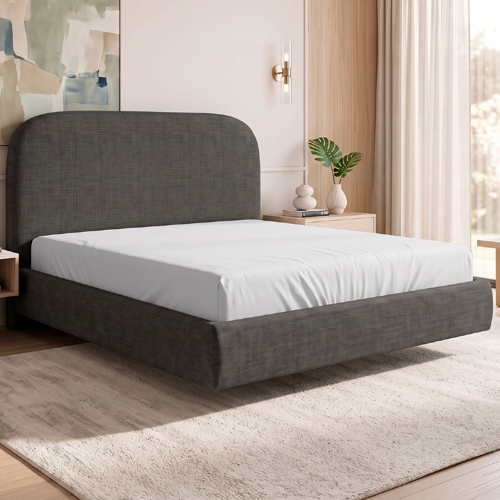 Cama Casal Flutuante Com Cabeceira 140cm Float Linho Cinza Escuro - Mpozenato