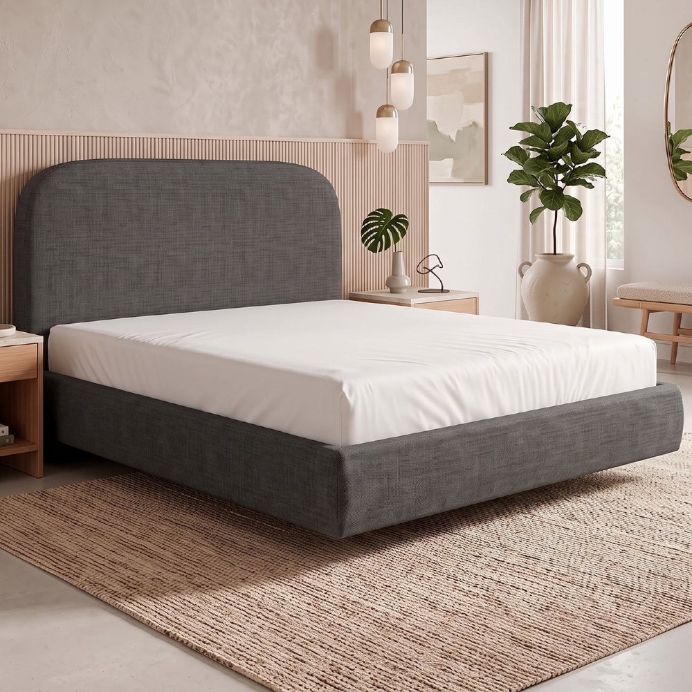 Cama Queen Flutuante Com Cabeceira 160cm Float Linho Cinza Escuro - Mpozenato